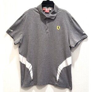 Puma Ferrari Polo Shirt Mens XL Gray Knit Pullover Short Sleeve Scuderia Racing